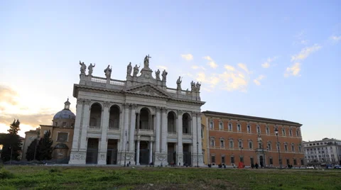 Basilica San Giovanni in Laterano. SunSet. Rome, Italy. Time Lapse. 4K Stock Footage