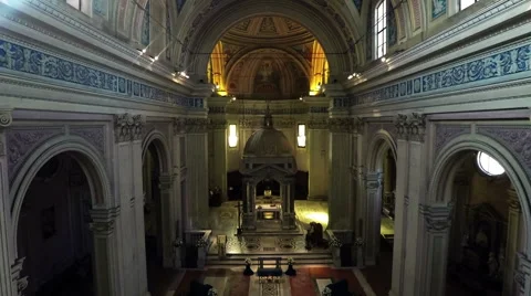 Basilica of Sant Bonifacio e Alessio.Interior, Rome, Italy. Drone approaches N. Stock Footage 64417584