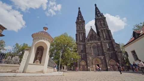 The Basilica of St. Peter and St. Paul, in Vysehrad Castle in Prague. View from Stock-Footage 97942852