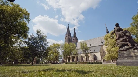 The Basilica of St. Peter and St. Paul, in Vysehrad Castle in Prague. View from Stock-Footage 97942882
