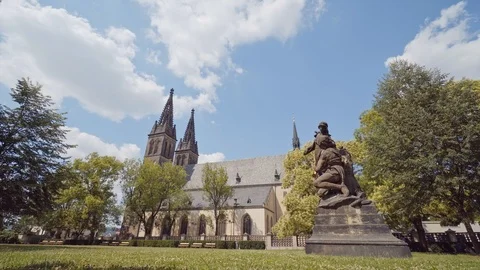The Basilica of St. Peter and St. Paul, in Vysehrad Castle in Prague. View from Stock-Footage 97942896