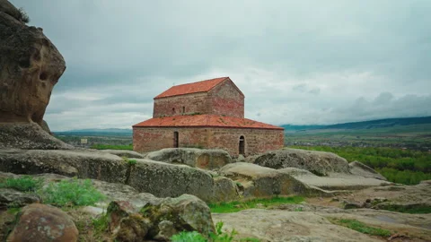 Basilica At Uplistsikhe Framed By Sandstone Rocks Stock Footage 346295054
