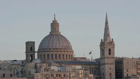 Basilica in Valletta, Malta at dusk Stock Footage 74925584