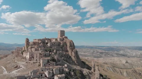 Basilicata, pan left old Craco Stock Footage 259649679