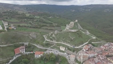 Basilicata, tracking shot of Brindisi di Montagna castle Stock Footage 135817455