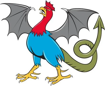 Basilisk Bat Wing Crowing Cartoon Stock Illustration