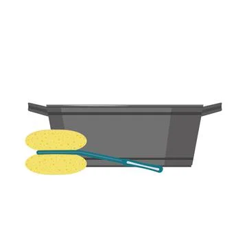 Basin and washing brush, vector color isolated illustration Stock Illustration
