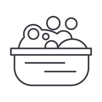 Basin with soap foam vector line icon, sign, illustration on background Stock Illustration