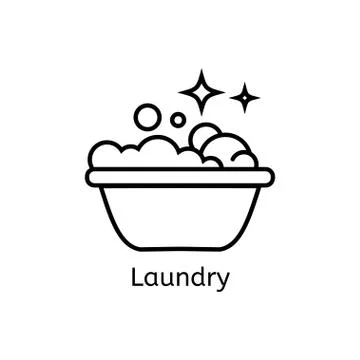 Basin with soap simple line icon. Laundry thin linear signs. Washing simple Stock Illustration
