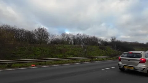 Basingstoke to Luton Motorways Cloudy Afternoon Travel on Car Stock Footage 326860866