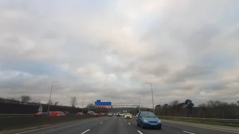 Basingstoke to Luton Motorways Cloudy Afternoon Travel on Car Stock Footage 326860977