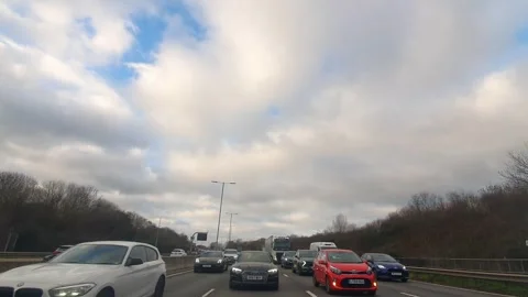 Basingstoke to Luton Motorways Cloudy Afternoon Travel on Car Stock Footage 326861027