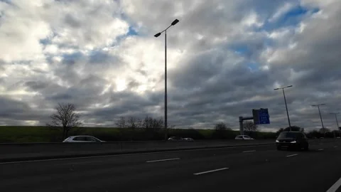 Basingstoke to Luton Motorways Cloudy Afternoon Travel on Car Stock Footage 326862367