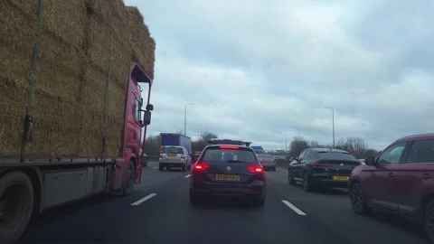 Basingstoke to Luton Motorways Cloudy Afternoon Travel on Car Stock Footage 326865938