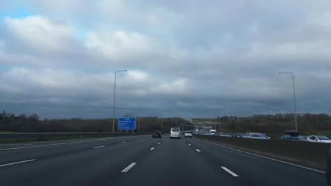 Basingstoke to Luton Motorways Cloudy Afternoon Travel on Car Stock Footage 326915003