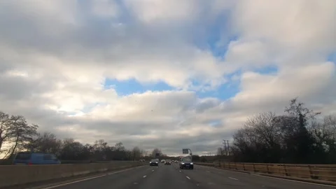 Basingstoke to Luton Motorways Cloudy Afternoon Travel on Car Stock Footage 326922087
