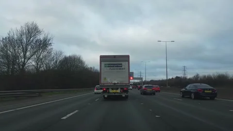 Basingstoke to Luton Motorways Cloudy Afternoon Travel on Car Stock Footage 326923590