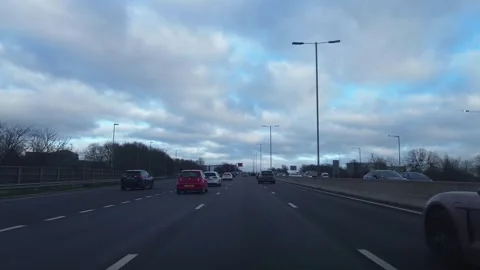 Basingstoke to Luton Motorways Cloudy Afternoon Travel on Car Stock Footage 326923659
