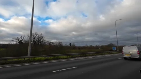 Basingstoke to Luton Motorways Cloudy Afternoon Travel on Car Stock Footage 326926920