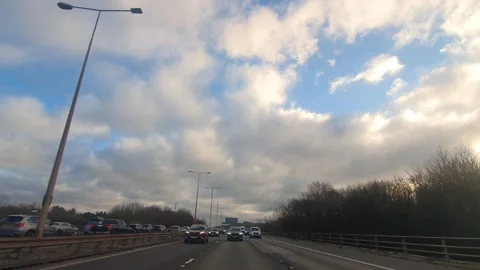 Basingstoke to Luton Motorways Cloudy Afternoon Travel on Car Stock Footage 326930209
