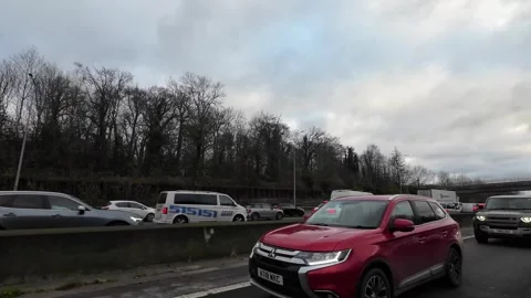 Basingstoke to Luton Motorways Cloudy Afternoon Travel on Car Stock Footage 326934318