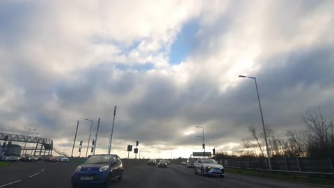 Basingstoke to Luton Motorways Cloudy Afternoon Travel on Car Stock Footage 326936524