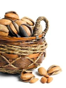 Basket of almonds Stock Photos