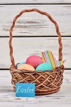 Basket and Easter card. Stock Photos