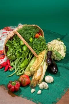 Basket And Vegetables Stock Photos