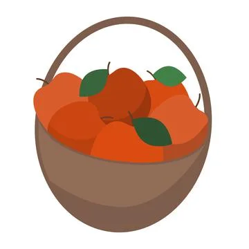 Basket with apples, vector illustration simple flat design, brown basket with Stock Illustration