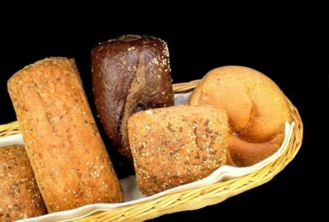 Basket of assorted rolls Stock Photos
