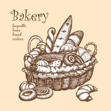 Basket With Bakery イラスト素材