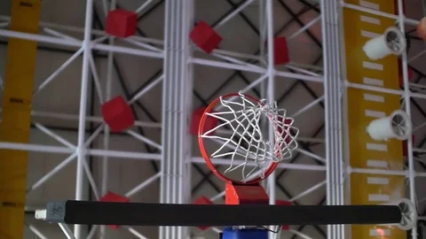 Basket ball that enters the basket s net at the first throw by marking points Stock Footage 80264853
