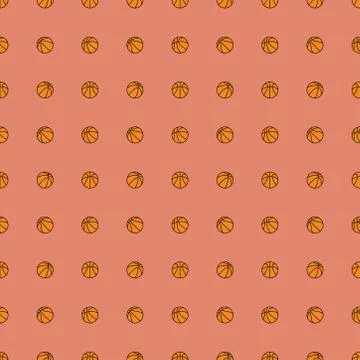 Basket ball seamless pattern on red background, sports backdrop illustration. Stock Illustration