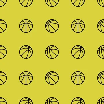 Basket ball seamless pattern on yellow background, sports backdrop illustration Stock Illustration