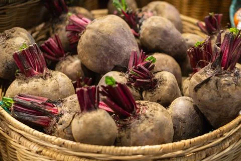 Basket with beetroot in shop Stock Photos