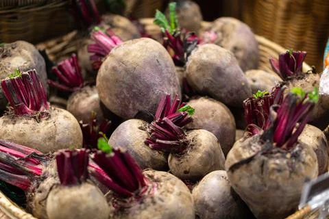 Basket with beetroot in shop Stock Photos