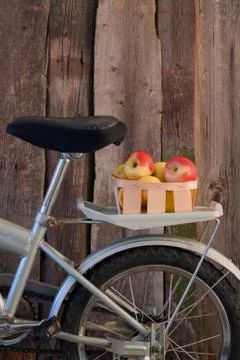 Basket by bicycle Stock Photos