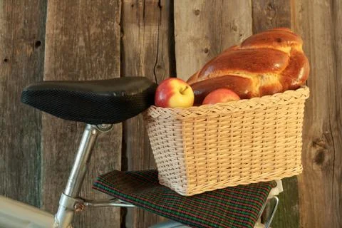 Basket by bicycle Stock Photos