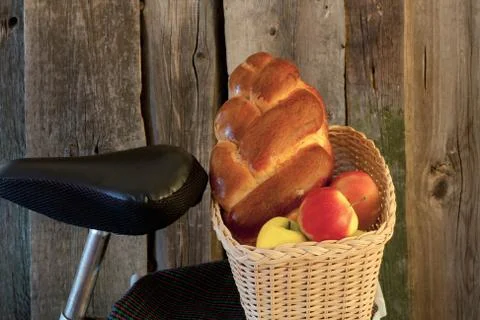 Basket by bicycle Stock Photos