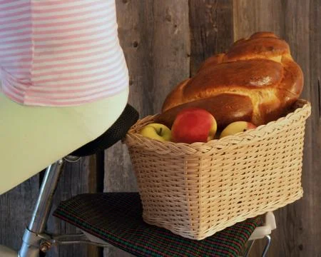 Basket by bicycle Stock Photos