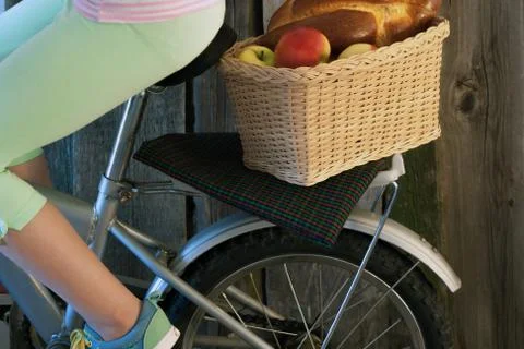 Basket by bicycle Stock Photos