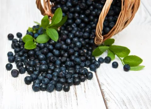 Basket with Blueberries Stock Photos