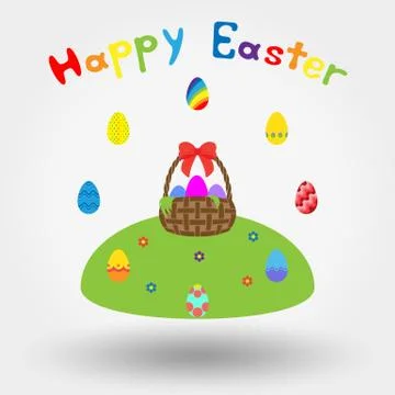 Basket with bow and easter eggs Stock Illustration