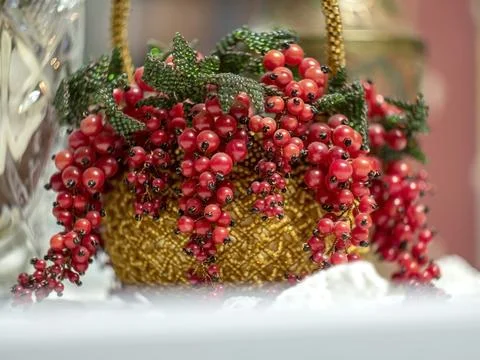 Basket with branches of red currant Stock Photos