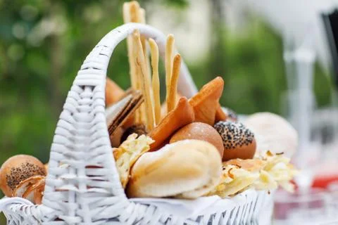 Basket with bread Stock Photos