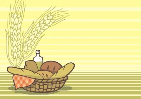 Basket of breads background Stock Illustration