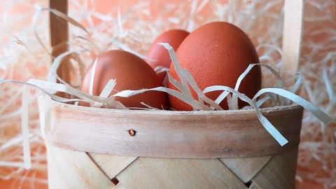 Basket with brown chicken eggs Stock Footage 104654351