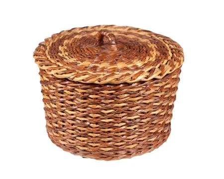 Basket brown-yellow made using newspaper tubes Stock Photos