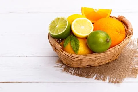 Basket of Citrus Fruit Stock Photos